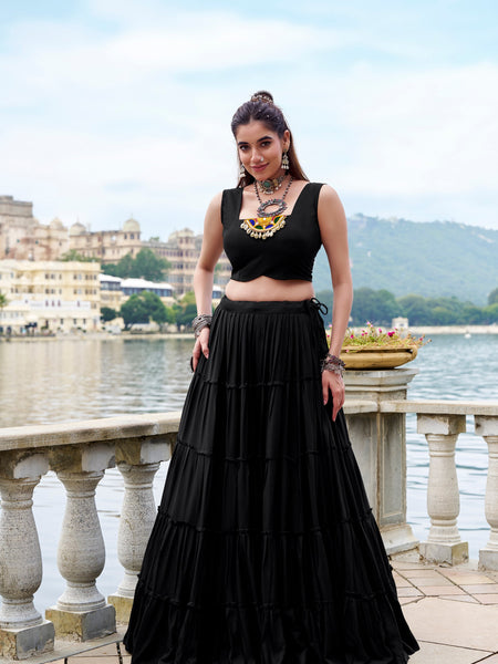 Black Color Pure Rayon Gamthi Work Navratri Lehenga Choli