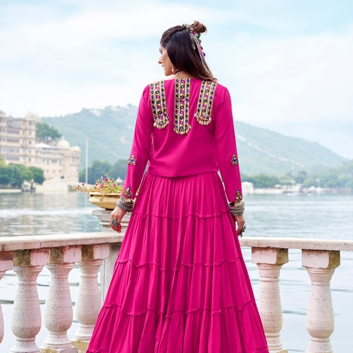 Pink Color Pure Rayon Gamthi Work Navratri Lehenga Choli
