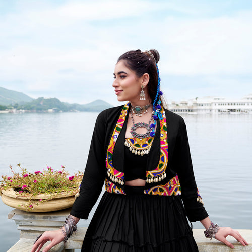 Black Color Pure Rayon Gamthi Work Navratri Lehenga Choli