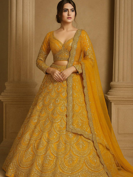 Yellow Color Heavy Sequence Work  Designer Haldi Lehenga Choli