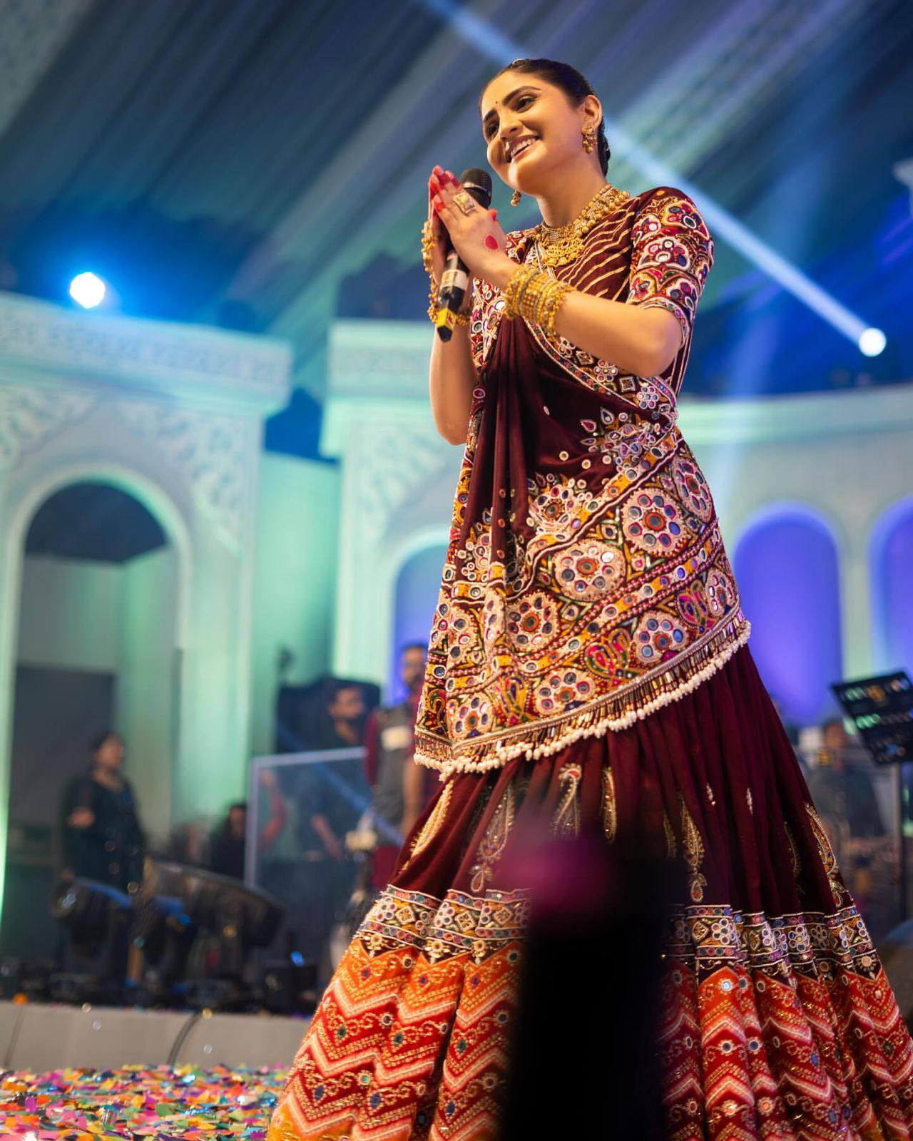 Maroon Color Digital Printed Mirror Work Navratri Lehenga Choli