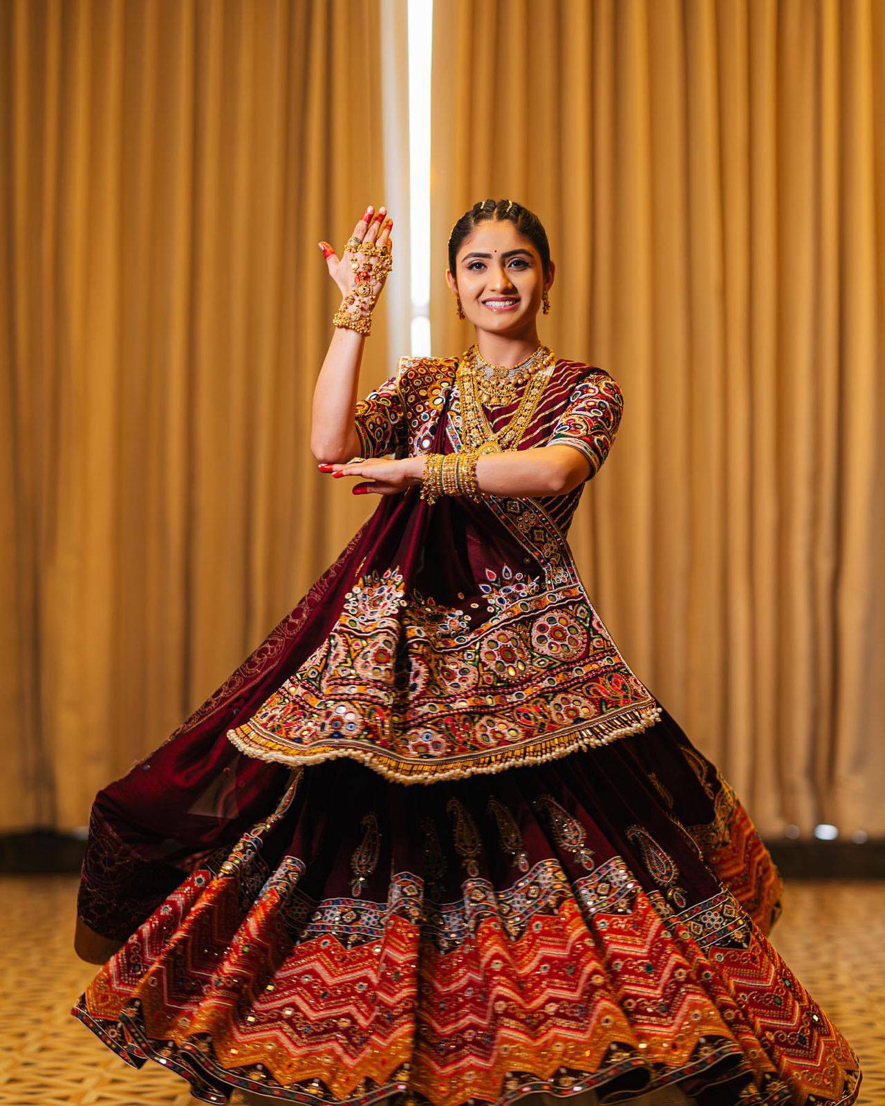 Maroon Color Digital Printed Mirror Work Navratri Lehenga Choli