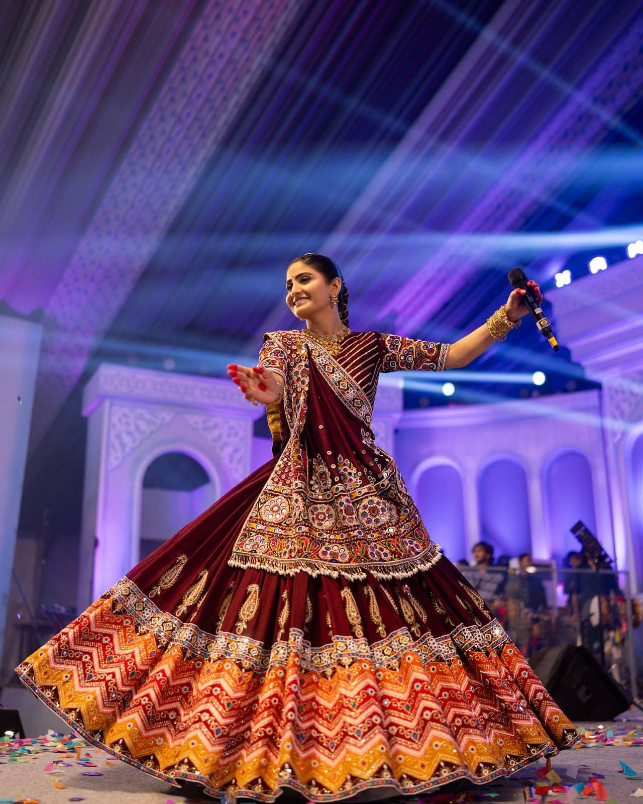 Maroon Color Digital Printed Mirror Work Navratri Lehenga Choli
