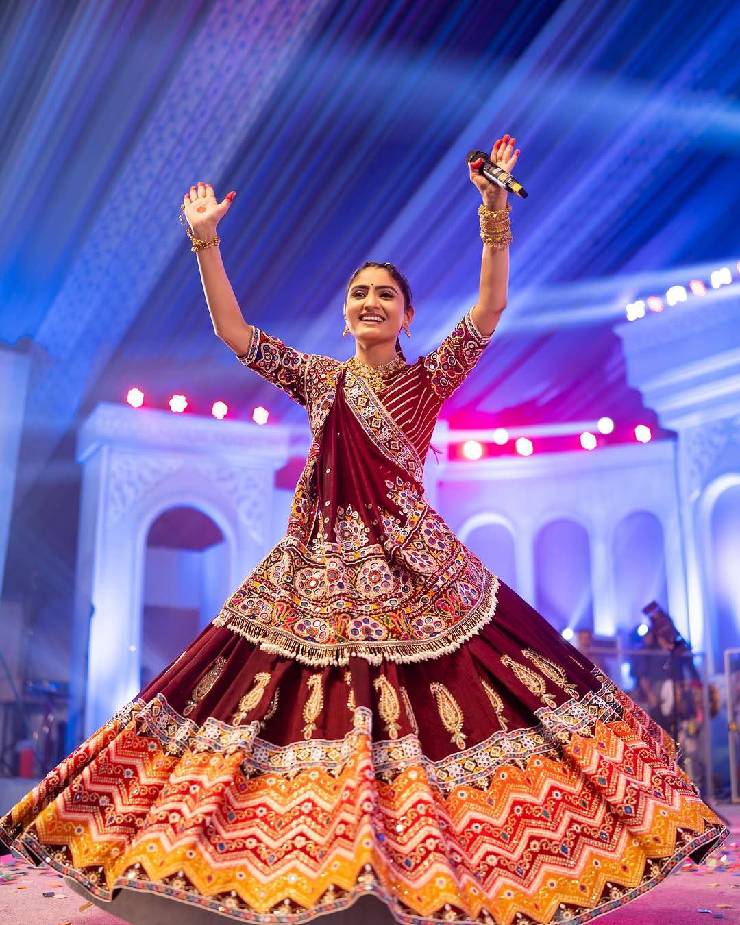 Maroon Color Digital Printed Mirror Work Navratri Lehenga Choli