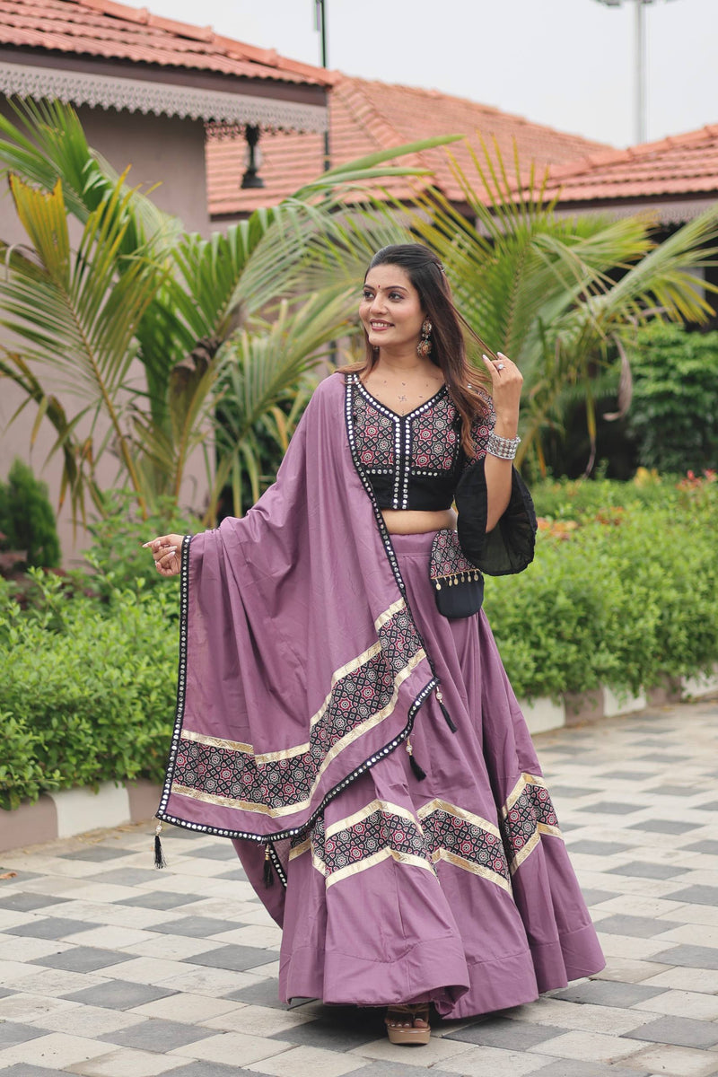 Light Purple Color Navratri Special Cotton Lehenga Choli