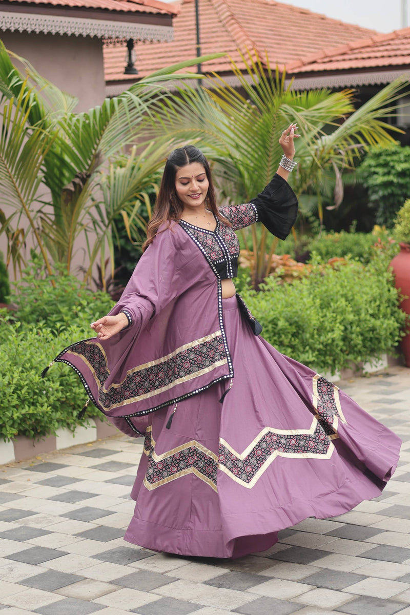 Light Purple Color Navratri Special Cotton Lehenga Choli