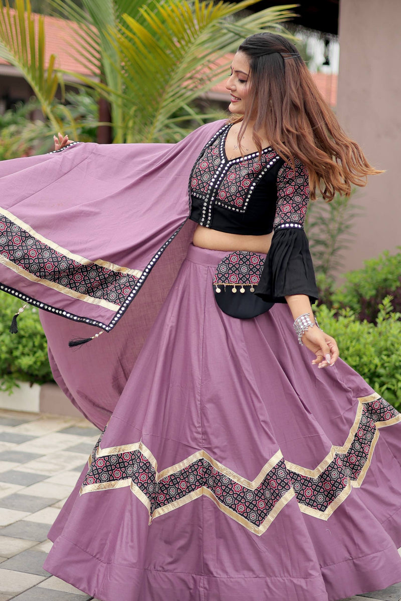 Light Purple Color Navratri Special Cotton Lehenga Choli