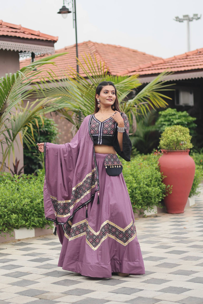Light Purple Color Navratri Special Cotton Lehenga Choli