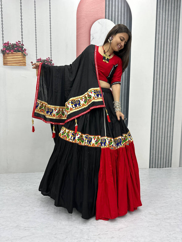 Black Red Color Navrtari Designer Cotton Lehenga Choli