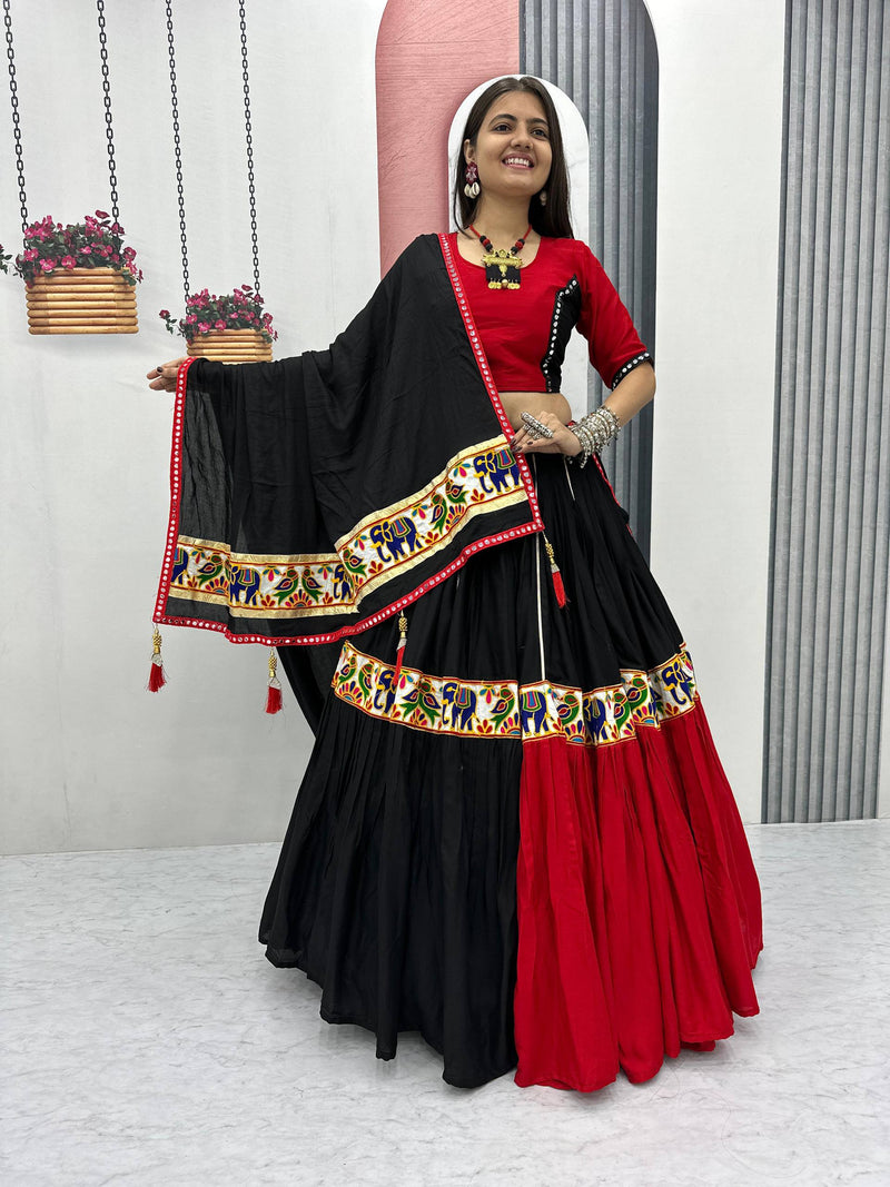 Black Red Color Navrtari Designer Cotton Lehenga Choli