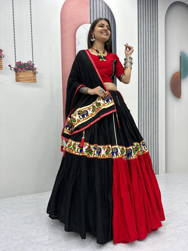 Black Red Color Navrtari Designer Cotton Lehenga Choli