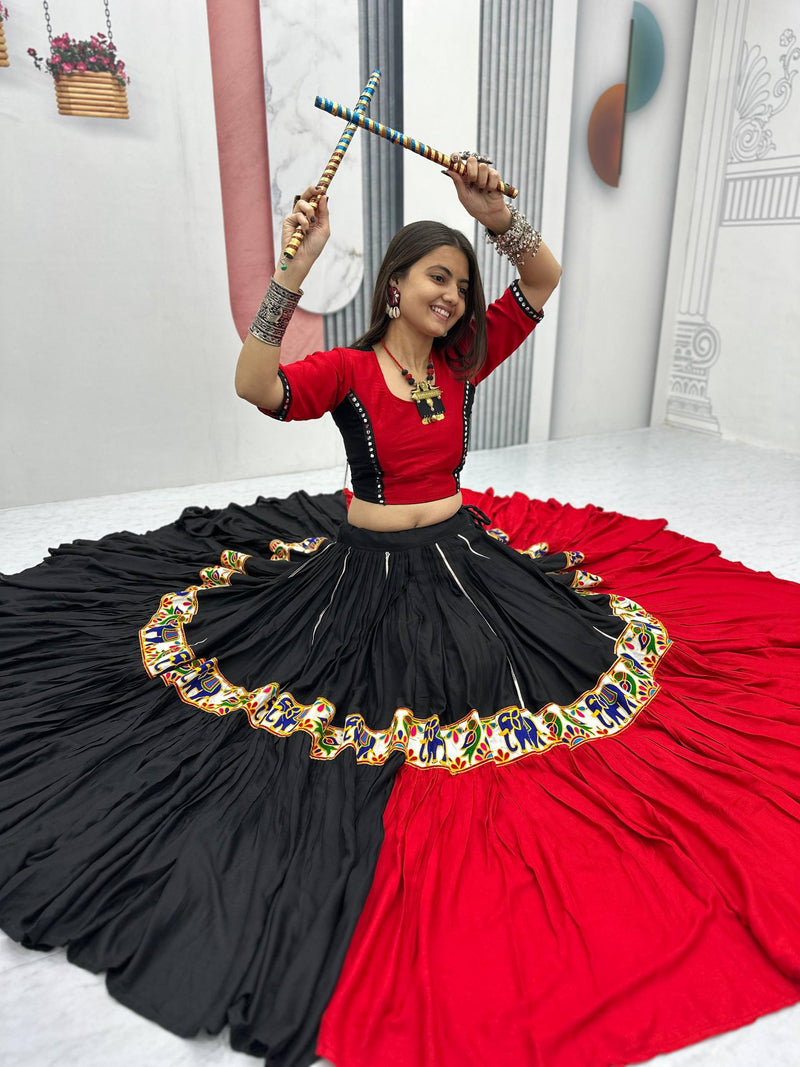 Black Red Color Navrtari Designer Cotton Lehenga Choli