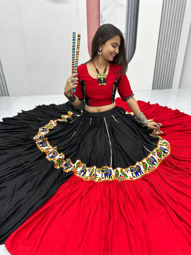 Black Red Color Navrtari Designer Cotton Lehenga Choli