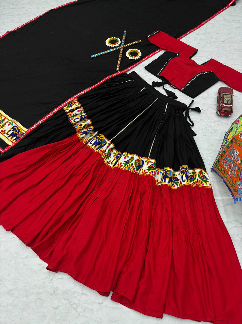 Black Red Color Navrtari Designer Cotton Lehenga Choli