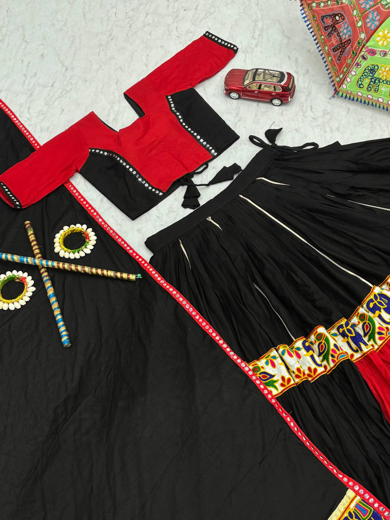 Black Red Color Navrtari Designer Cotton Lehenga Choli