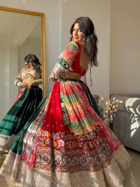 Multi Color Digital Printed Mirror Work Navratri Lehenga Choli