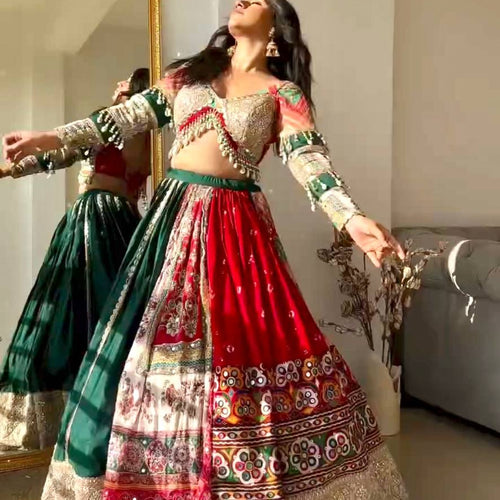 Multi Color Digital Printed Mirror Work Navratri Lehenga Choli