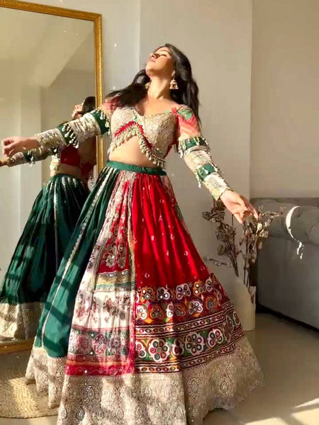 Multi Color Digital Printed Mirror Work Navratri Lehenga Choli