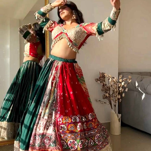 Multi Color Digital Printed Mirror Work Navratri Lehenga Choli