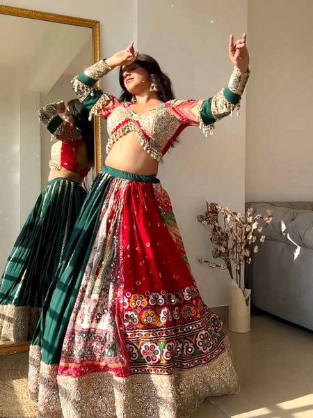 Multi Color Digital Printed Mirror Work Navratri Lehenga Choli
