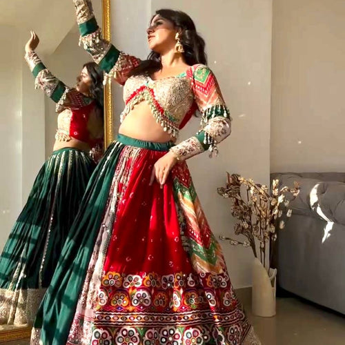 Multi Color Digital Printed Mirror Work Navratri Lehenga Choli