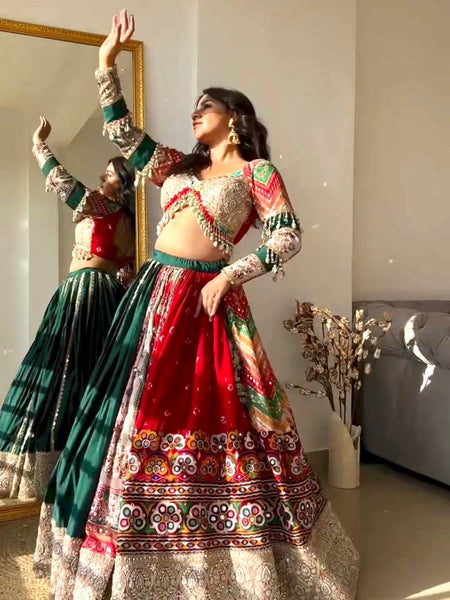 Multi Color Digital Printed Mirror Work Navratri Lehenga Choli