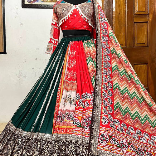 Multi Color Digital Printed Mirror Work Navratri Lehenga Choli