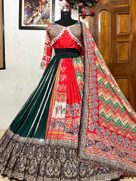 Multi Color Digital Printed Mirror Work Navratri Lehenga Choli