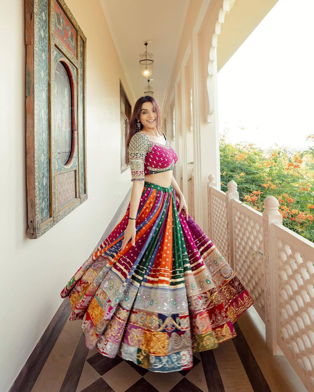 Multi Color Digital Printed Mirror Work Navratri Special Trendy Lehenga Choli