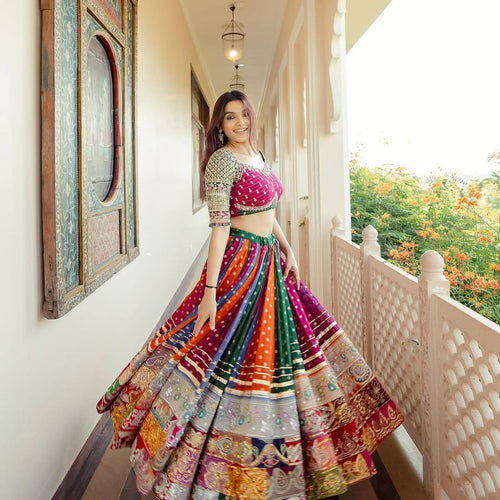 Multi Color Digital Printed Mirror Work Navratri Special Trendy Lehenga Choli