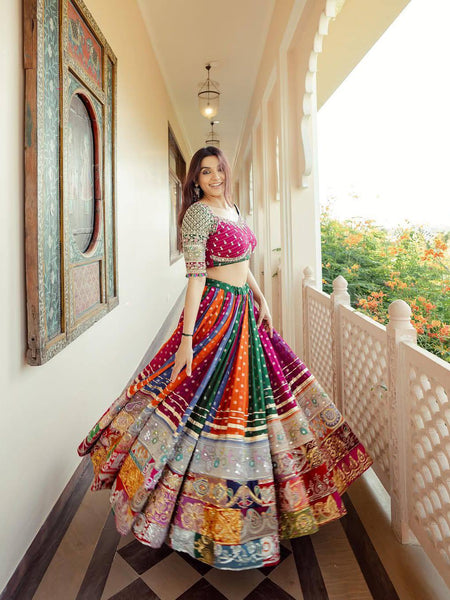 Multi Color Digital Printed Mirror Work Navratri Special Trendy Lehenga Choli