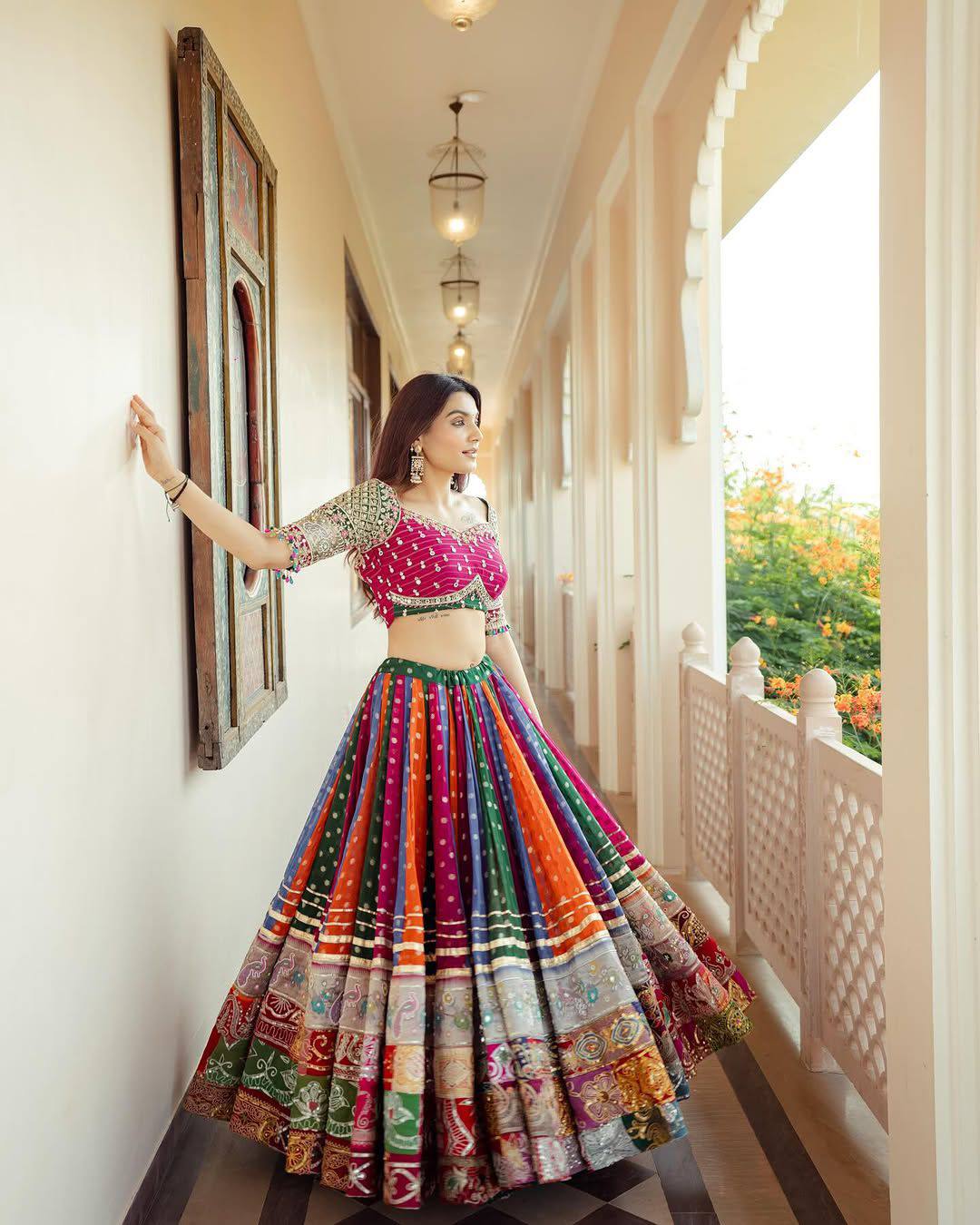 Multi Color Digital Printed Mirror Work Navratri Special Trendy Lehenga Choli