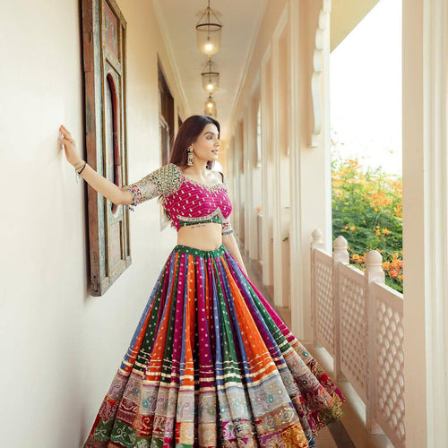 Multi Color Digital Printed Mirror Work Navratri Special Trendy Lehenga Choli