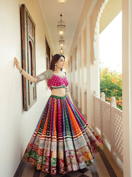 Multi Color Digital Printed Mirror Work Navratri Special Trendy Lehenga Choli