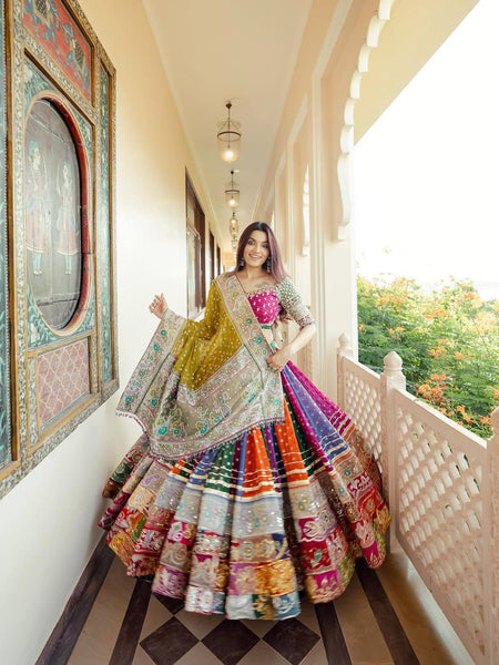 Multi Color Digital Printed Mirror Work Navratri Special Trendy Lehenga Choli