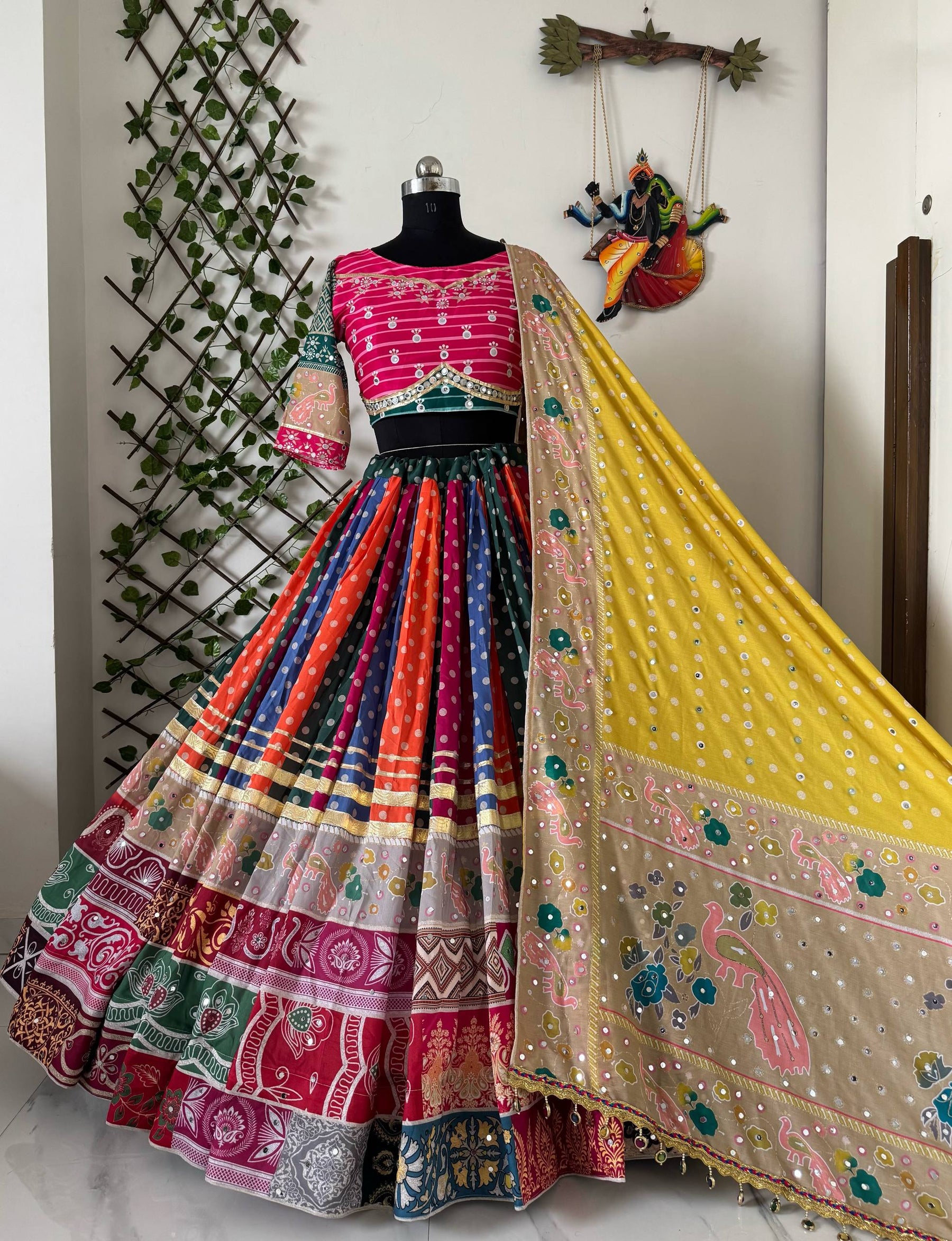 Multi Color Digital Printed Mirror Work Navratri Special Trendy Lehenga Choli