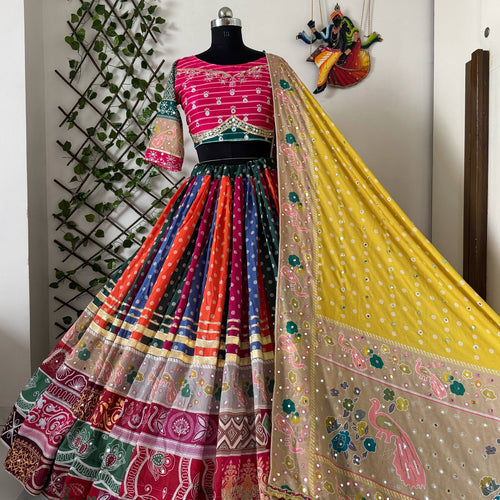 Multi Color Digital Printed Mirror Work Navratri Special Trendy Lehenga Choli