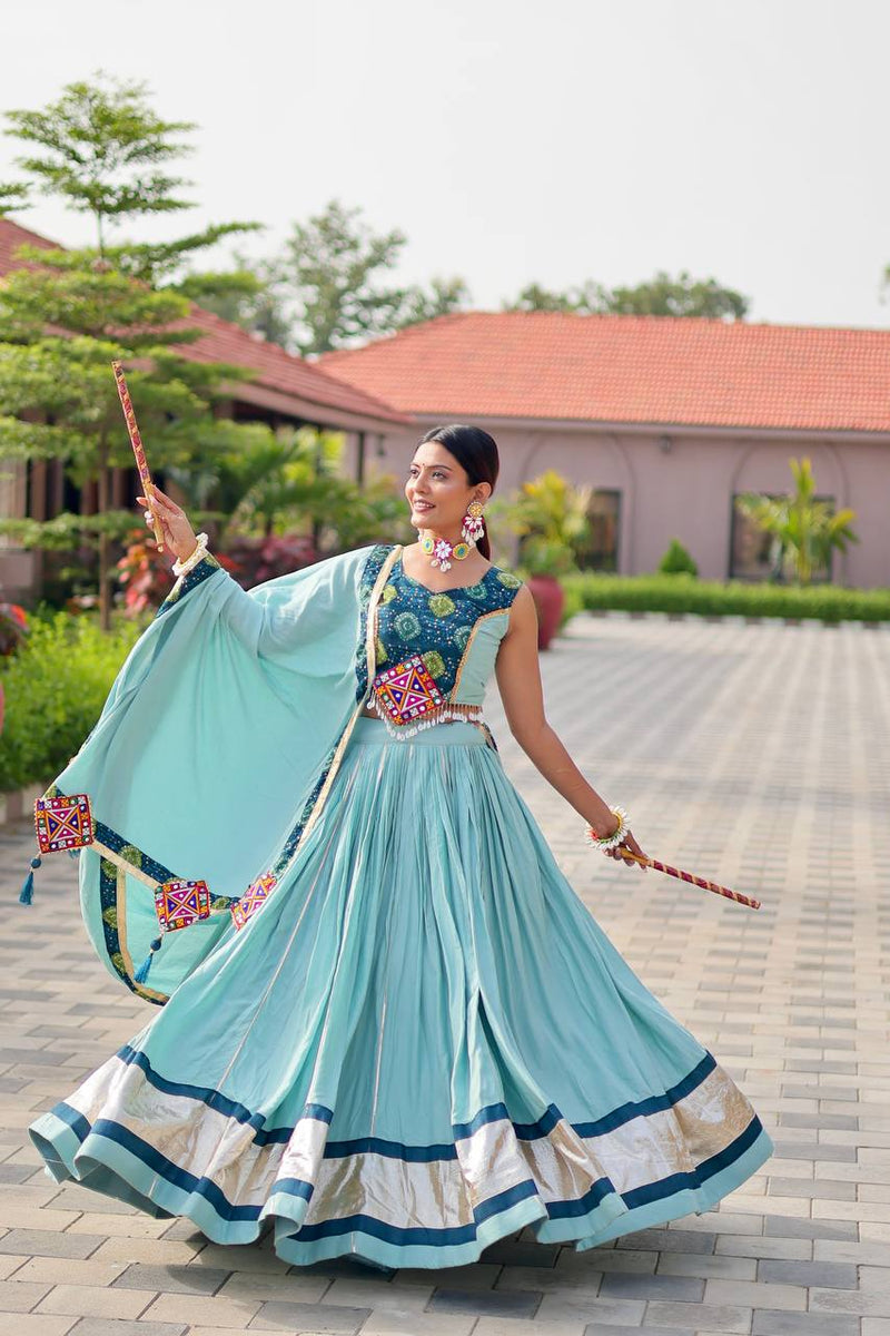Light Blue Color Navratri Special Cotton Chaniya Choli