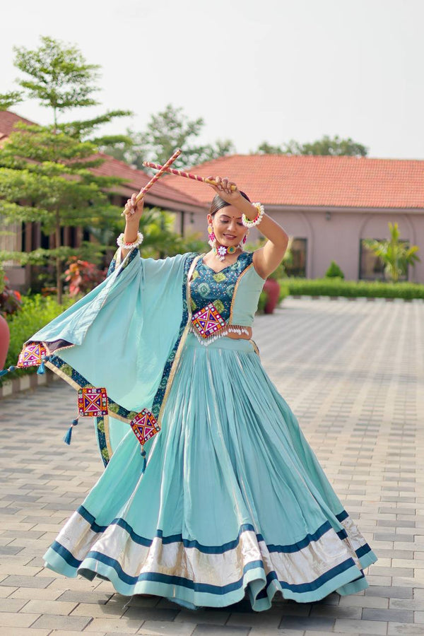 Light Blue Color Navratri Special Cotton Chaniya Choli