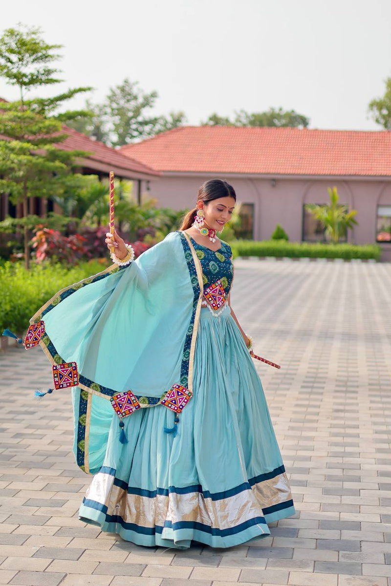 Light Blue Color Navratri Special Cotton Chaniya Choli