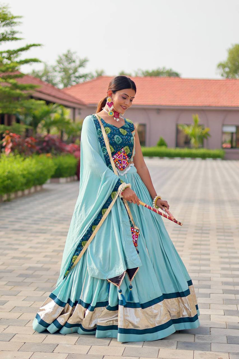 Light Blue Color Navratri Special Cotton Chaniya Choli