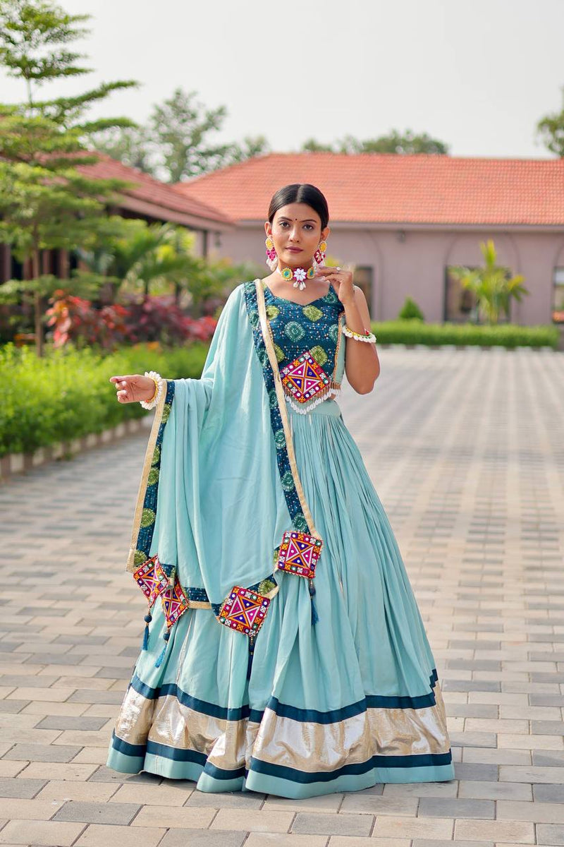 Light Blue Color Navratri Special Cotton Chaniya Choli