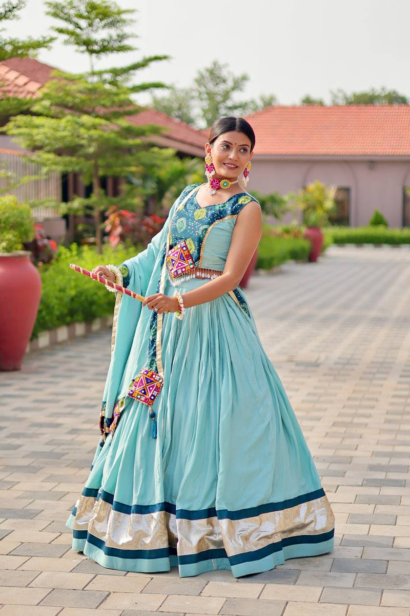 Light Blue Color Navratri Special Cotton Chaniya Choli