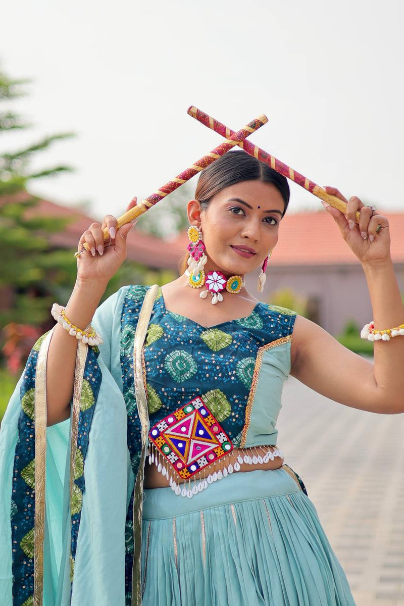 Light Blue Color Navratri Special Cotton Chaniya Choli