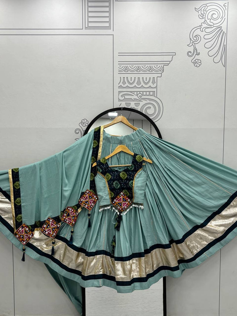 Light Blue Color Navratri Special Cotton Chaniya Choli