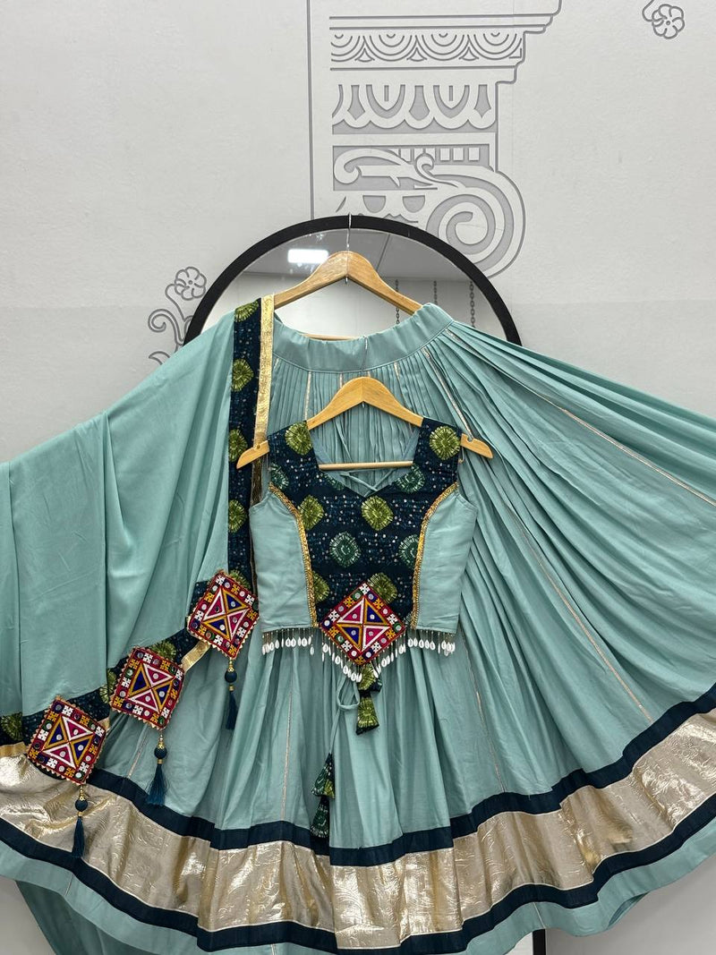 Light Blue Color Navratri Special Cotton Chaniya Choli