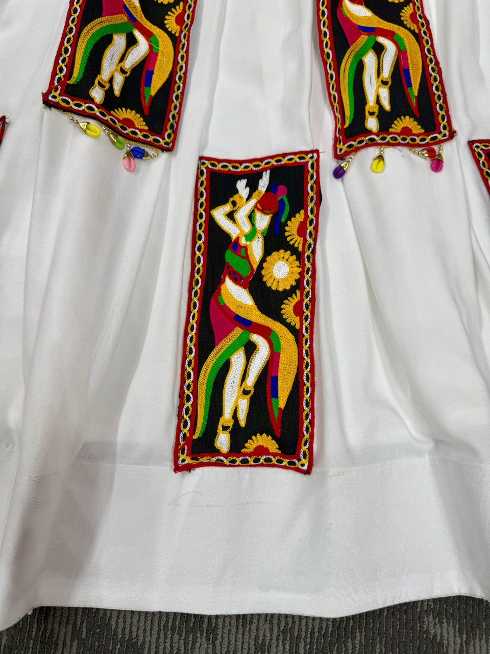 White Color Gamthi Work Rayon Navratri Lehenga Choli