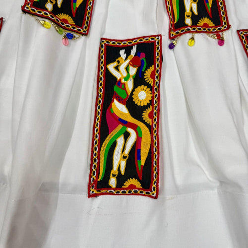 White Color Gamthi Work Rayon Navratri Lehenga Choli