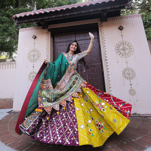 Geeta Rabari Wear Digital Printed Mirror Work Navratri Lehenga Choli