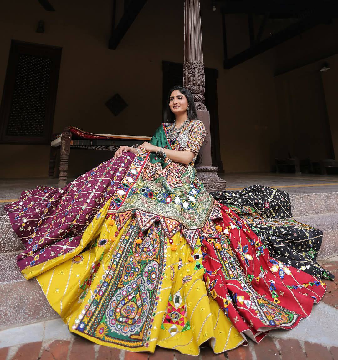 Geeta Rabari Wear Digital Printed Mirror Work Navratri Lehenga Choli